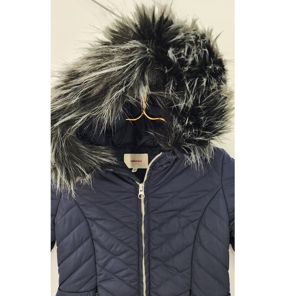 Catimini Blue Peplum Quilted Parka w/ Detachable Faux‎ Fur Trim On Hood Size 4 - Picture 3 of 10
